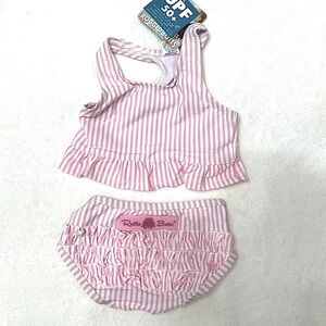Ruffle Butts Berry Striped light pink sear sucker tankini Swim Suit